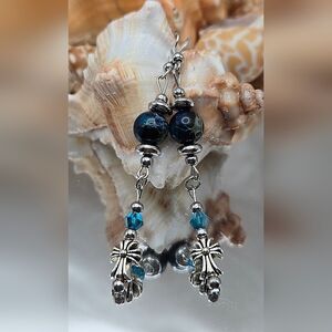 Chic Silver and Blue Dangle Earrings